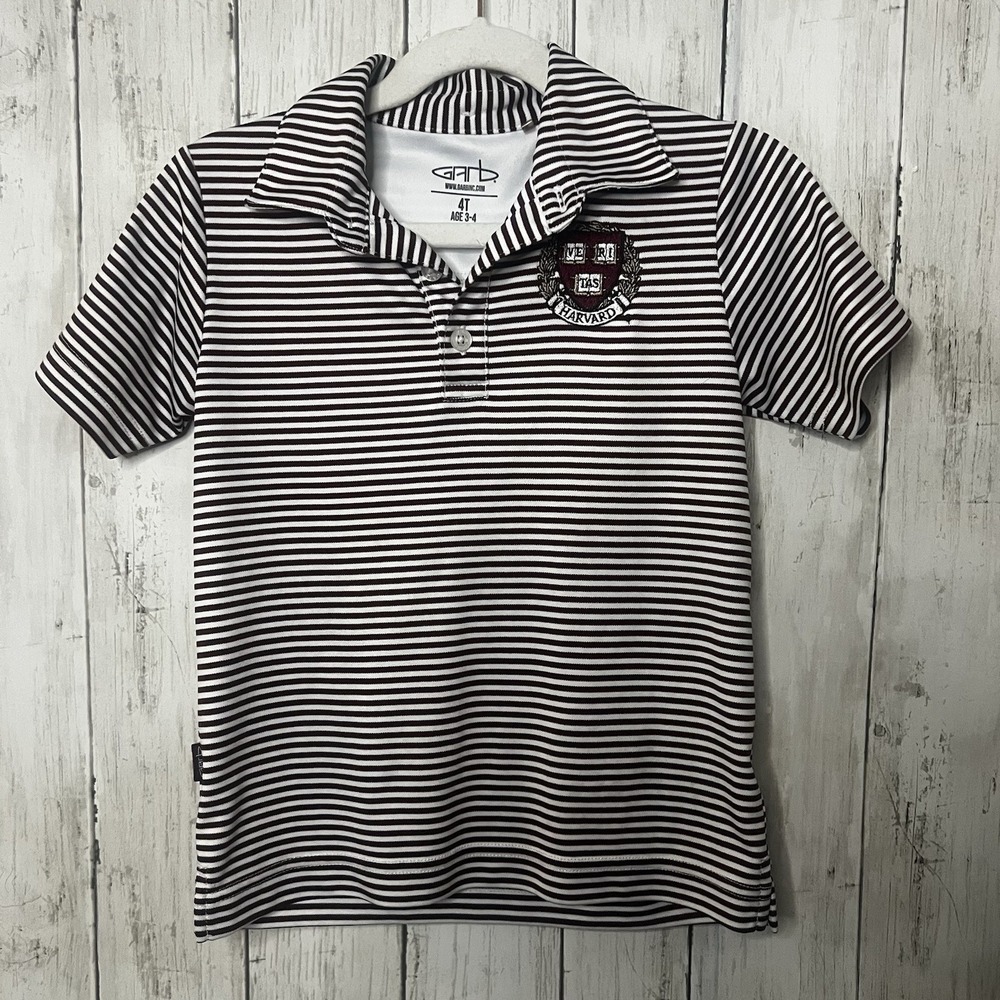 Toddler Boys 4T Garb Striped Harvard Polo EUC Collegiate Ivy League Embroidery